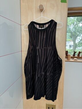 Vivienne Westwood Black Sheer Striped Mesh Tank with Nude Underlay